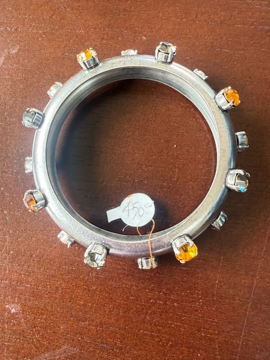 Aris Jewelry - Aris Silver Bracelet with Amber and Clear Rhinestones